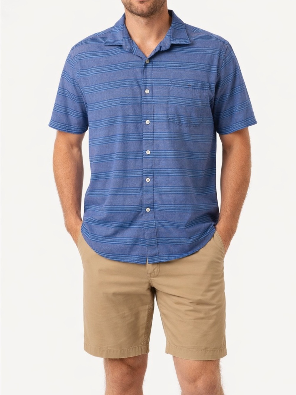 John Bartlett Consensus size large button down blue striped short sleeve shirt